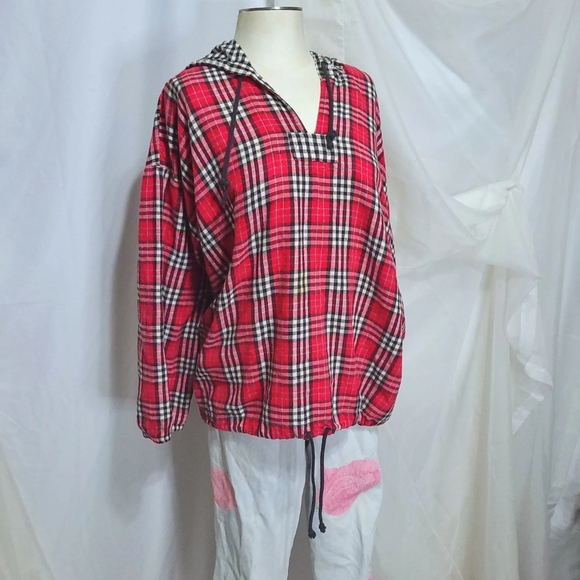 1990s Hang Ten Plaid Flannel Hoodie, Super Soft, With Pockets, Size Large, - Picture 3 of 5